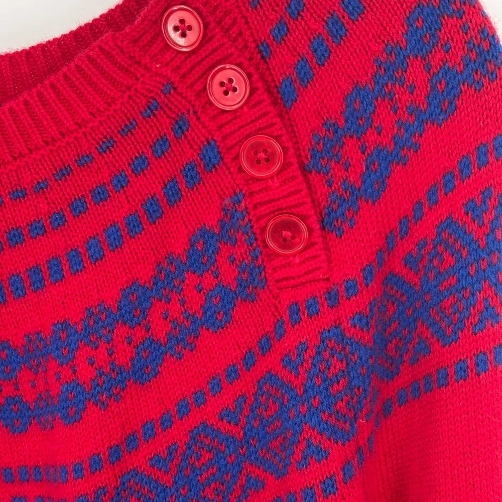 Talbots Lambswool Blend Red Blue Fair Isle Crew Neck Sweater Women's Size 1X NWT